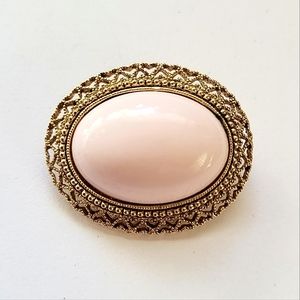 PINK VINTAGE PIN BROOCH - FILIGREE FRAME